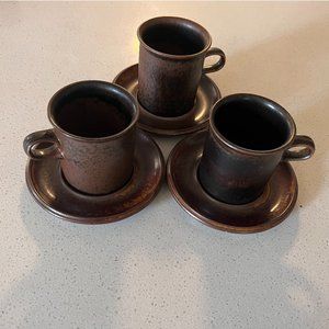 Arabia Finland Ruska Cups & Saucers Set of Three